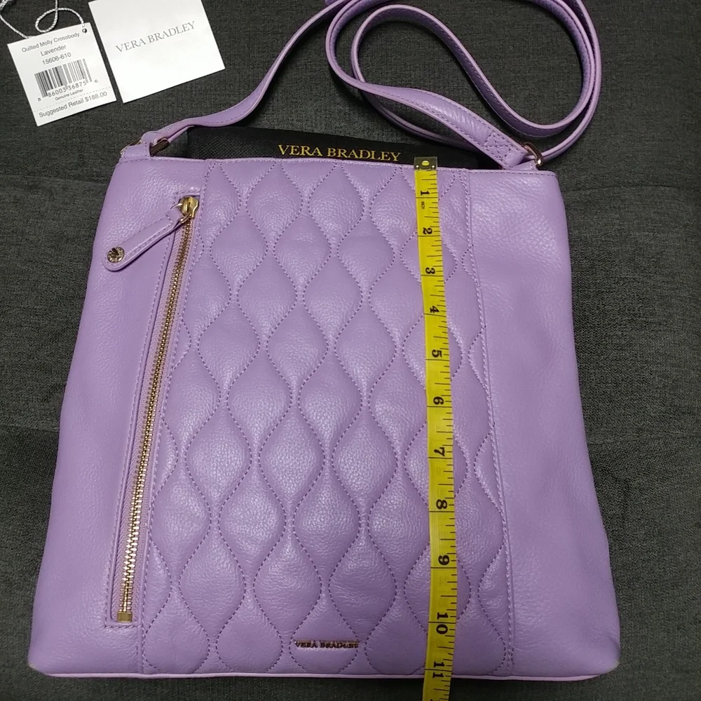 Vera Bradley Genuine Leather Quilted Molly Crossbody Lavender Purple Purse - Picture 10 of 16